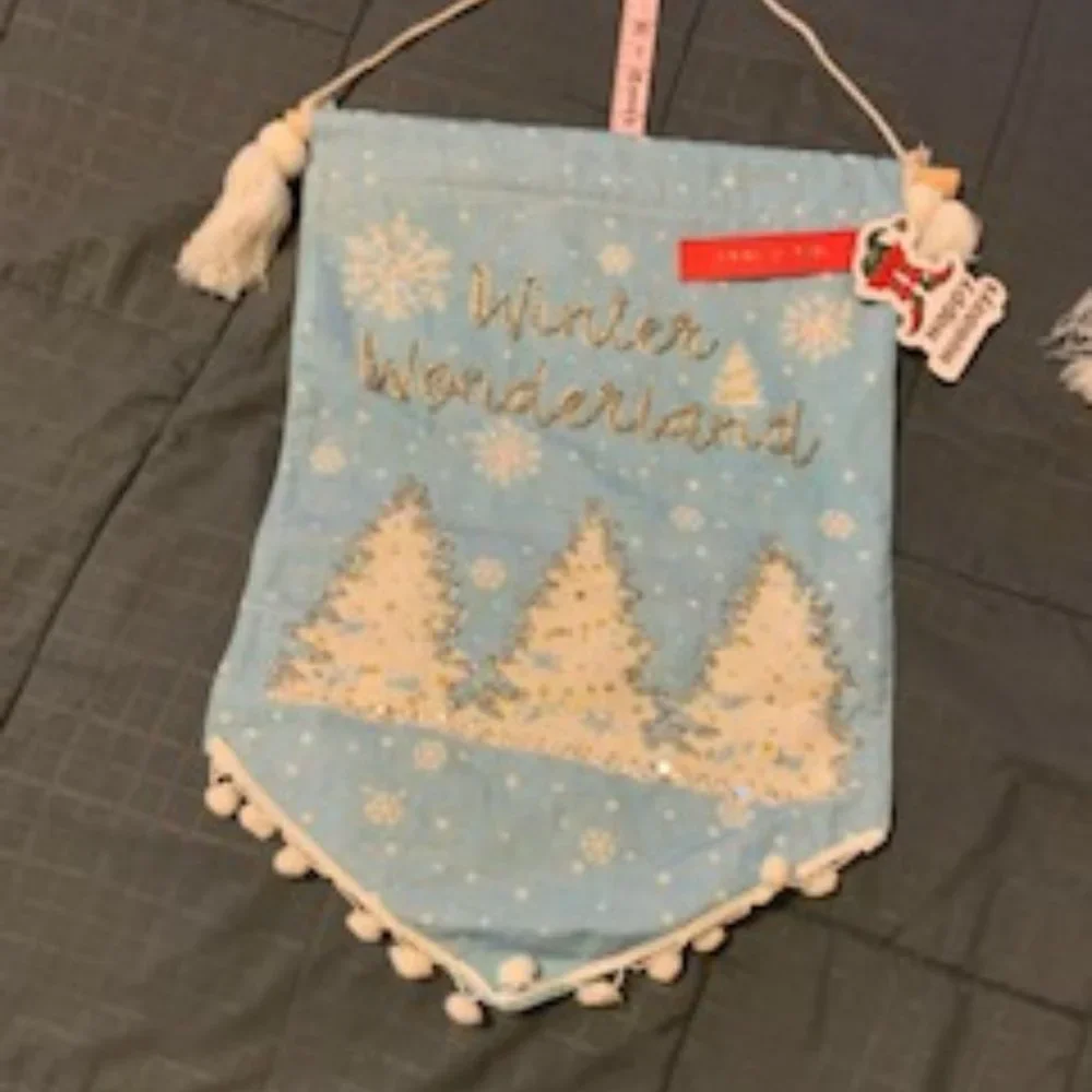 Cotton and linen Winter Wonderland hanging flag